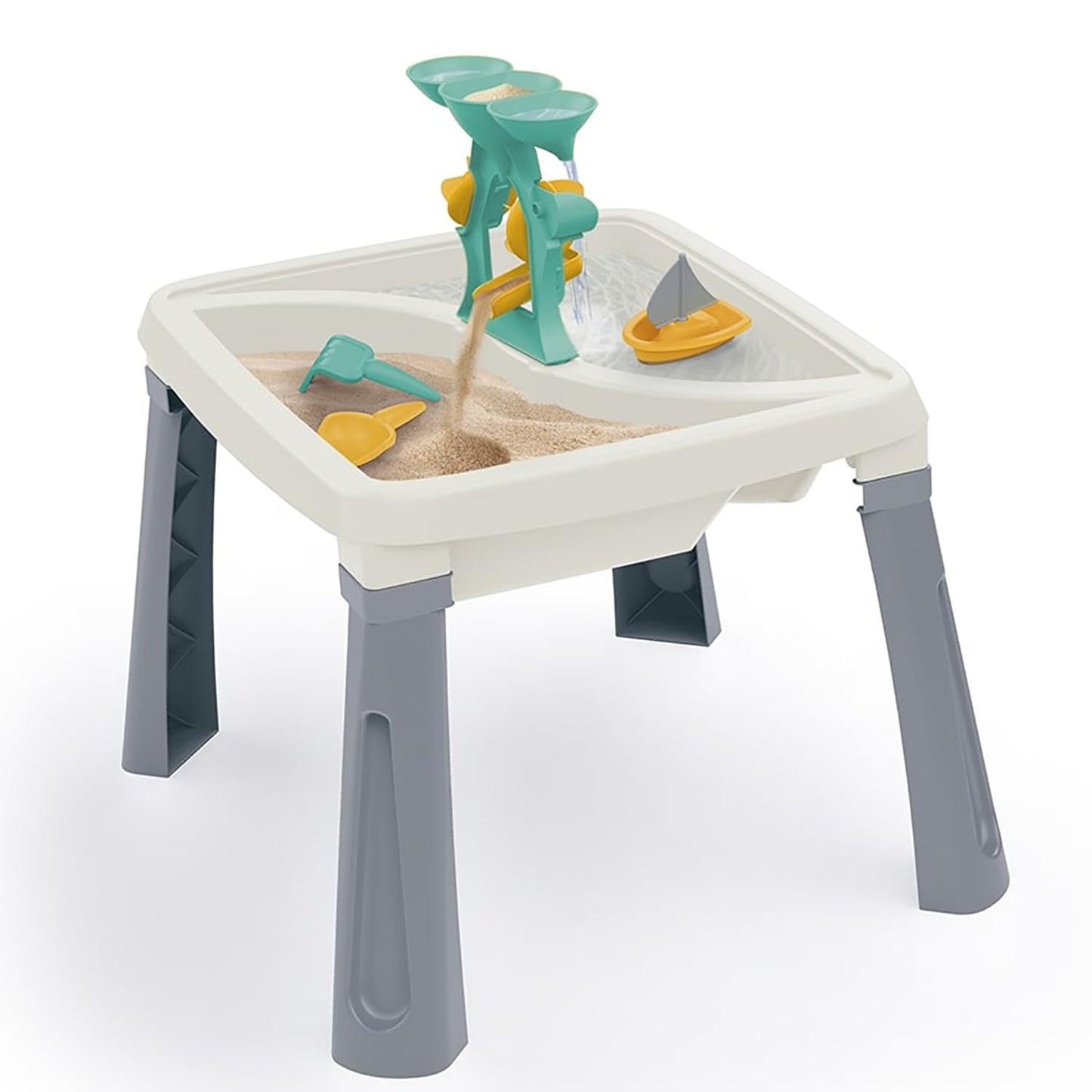 DOLU 3-in-1 sand and water table for children, white and grey, featuring a play tray for outdoor garden water and sandbox activities.
