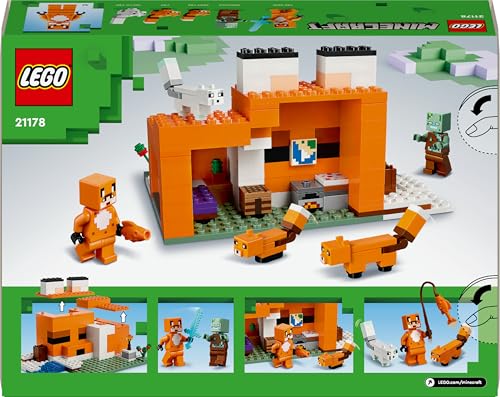 LEGO Minecraft The Fox Lodge - Play and Display House Toy with a Hero, Mob and Animal Figures plus Accessories incl. a Diamond Sword - Gaming Gift for 8+ Year Old Boys & Girls - 21178