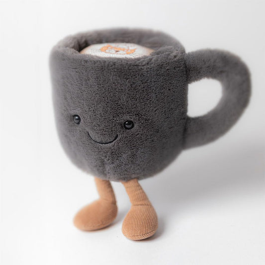 Jellycat Amuseable Coffee Cup Plush with a smiling face and cozy design, perfect for cuddling and decoration.