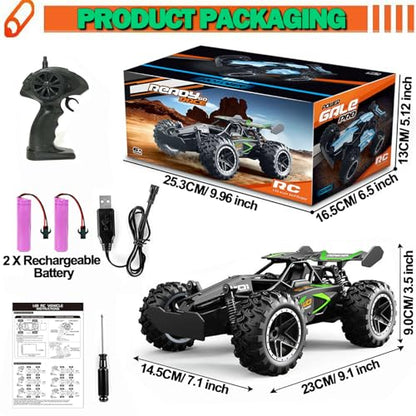 SZJJX Remote Control Cars – 2.4GHz High-Speed RC Car for Kids, 15KM/H+ 2WD Off-Road Car with 2 Rechargeable Batteries, Electric Remote Control Truck Toy for Boys & Girls Gifts (Green)