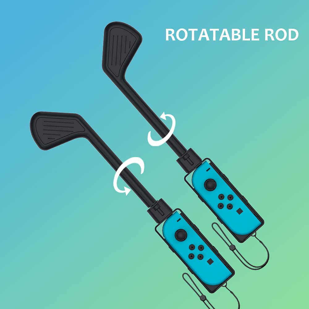 Golf Club for Mario Golf: Super Rush - Nintendo Switch Joy-con Accessories,Mini Golf Clubs Hand Grip Accessories with Wrist Strap for Joy Cons - 2 Pack (Black)