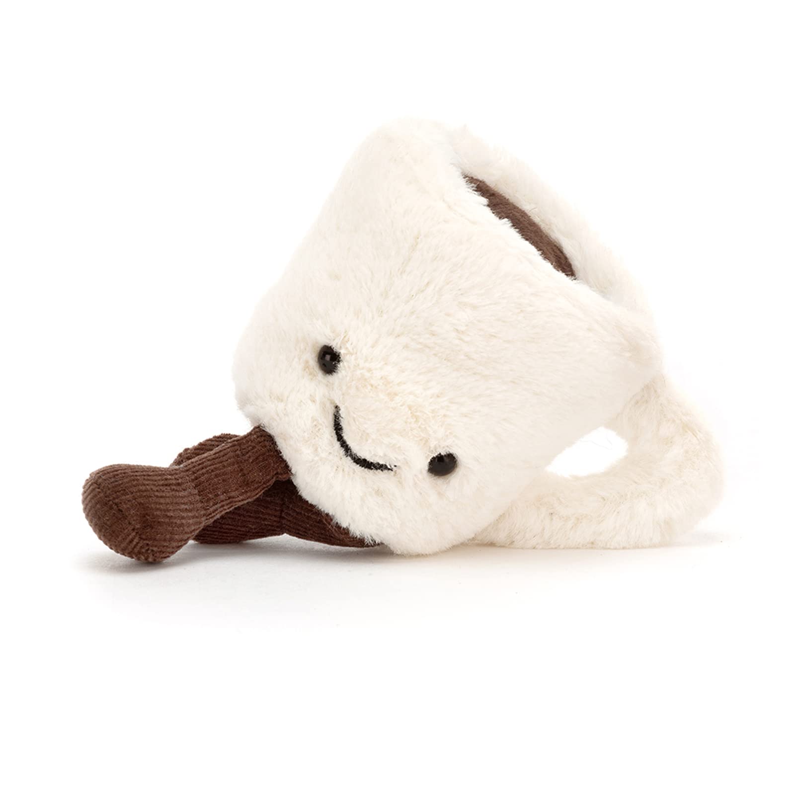 Soft Jellycat Amuseable espresso cup plush toy with a smiling face and arms, perfect for cuddling and imaginative play.