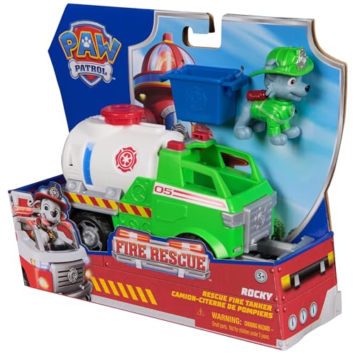 Paw Patrol Fire Rescue: Rocky Rescue Fire Tanker with Action Figure, Grab Claw and Toy Truck, Kids Toys for Boys and Girls Ages 3 and Up