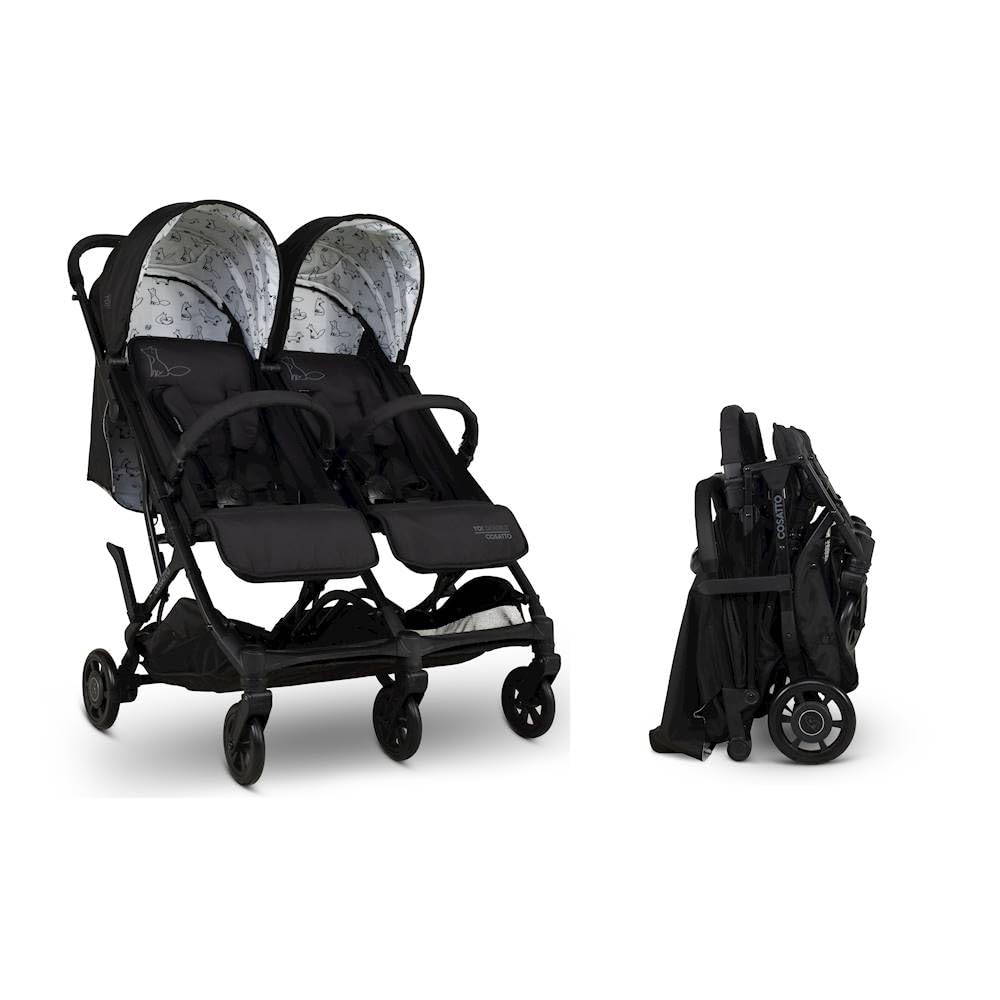 Cosatto Yo Double Stroller, Twin Baby Pushchair, Lightweight Compact Fold, Birth to 22kg, UPF 100+, Free Raincover (Foxed)