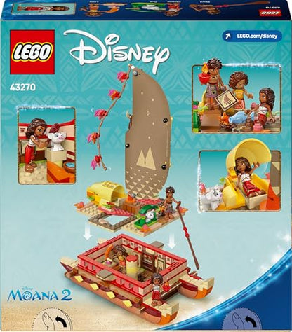LEGO | Disney Moana 2 Moana's Adventure Canoe - Buildable Toy boat with a Textile Sail, Removable Deck, Campfire & 3 Mini Dolls incl. Loto and Moni - Gift for 6+ Year Old Girls & Fans - 43270