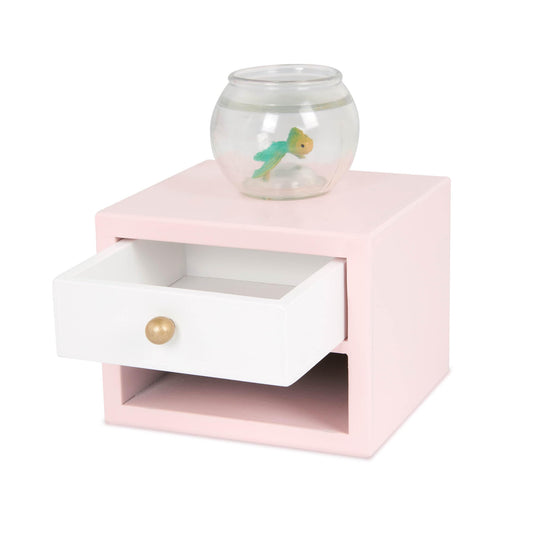 Our Generation OG Sweet Snuggles Bedroom Set with colorful dollhouse furniture for 18-inch dolls, featuring a cozy bed and accessories.