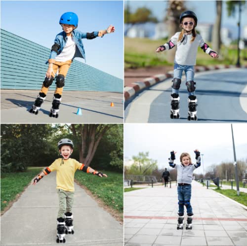 MGYZM kids roller skates for girls and boys with adjustable fit, light-up wheels, suitable for indoor and outdoor use in white and black.