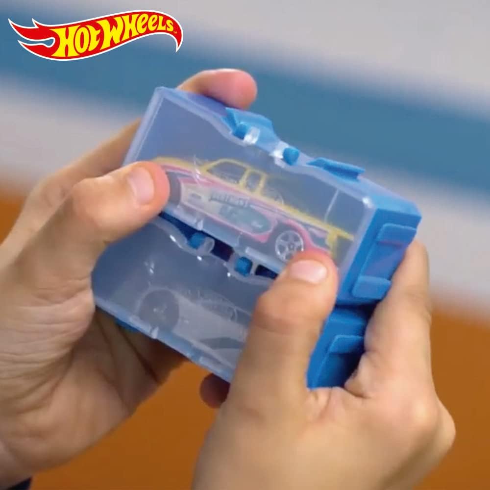 Hot Wheels Multibrick car case I Stores up to 28 cars I Connects with tracks I Play and Build, Multi-Coloured (HWCC8C) - Includes a carry handle