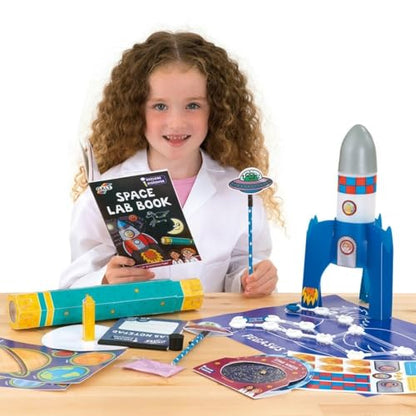 Galt Space Lab STEM craft kit for kids showing experiments, rocket model, and constellation guides for children aged 6+