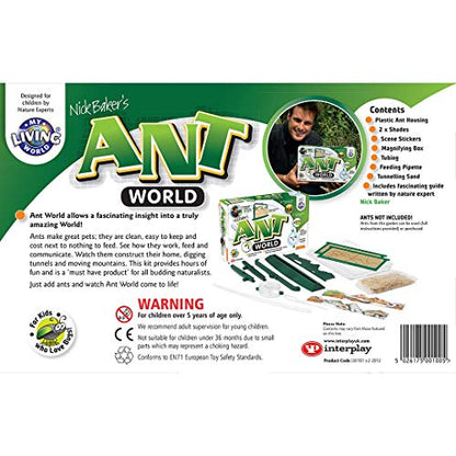 My Living World Ant World kit with ant habitat, equipment, and a 9-page bug guide for kids aged 5 and up.