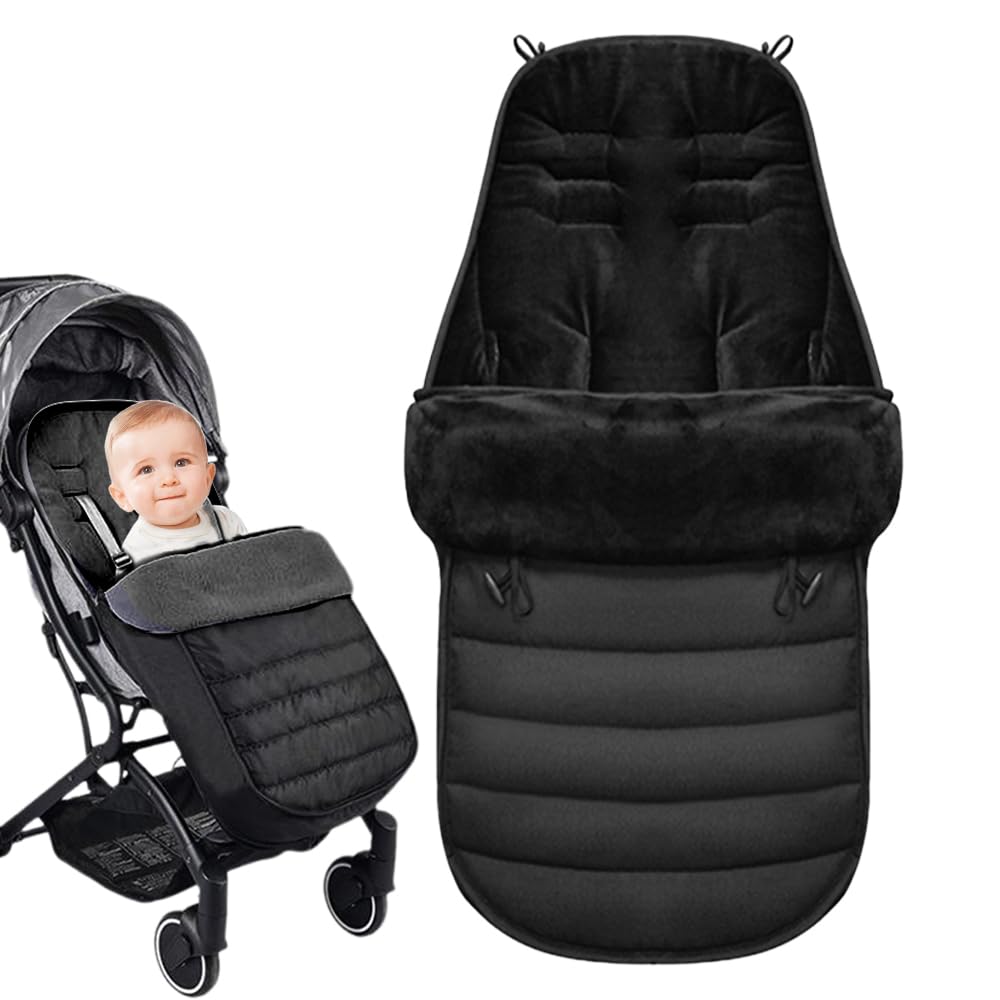 Rppiup Footmuff for Pushchair Universal, Soft Cosy Universal Footmuff for Stroller with Ultra-fine Fleece Lining, Waterproof Windproof Pushchair & Pram Footmuffs for Pushchair Stroller Buggy (Black)