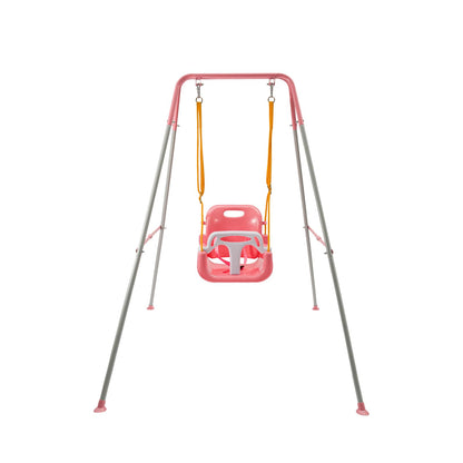 SUNNYNEST Toddler Swing Heavy-Duty Kid Swing with Safety Harness 158CM Folding Swing Set Outdoor Garden or Home Play Equipment Children Indoor Swings for 3-in-1 Toddler Swing Set (Pink)