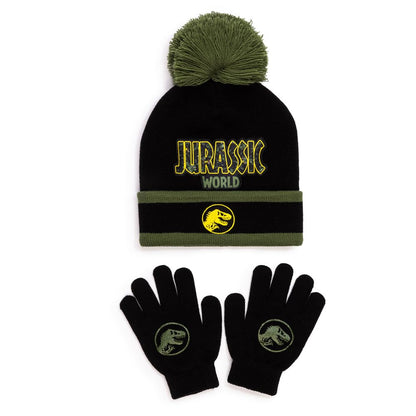 Jurassic World Boys Beanie Hat & Gloves Set – 100% Acrylic Winter Bobble Hat & Stretch Gloves – Dinosaur T-Rex Winter Accessories Set