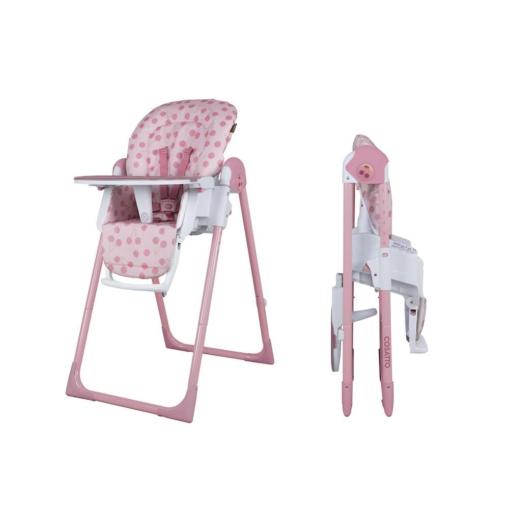 Cosatto Pip adjustable highchair with padded seat, footrest, tray, cup holder, lightweight, compact foldable design for babies up to 15kg.