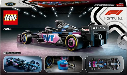 LEGO Speed Champions BWT Alpine F1 Team A524 race car toy with collectible Formula 1 driver minifigure.