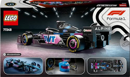 LEGO Speed Champions BWT Alpine F1 Team A524 race car toy with collectible Formula 1 driver minifigure.