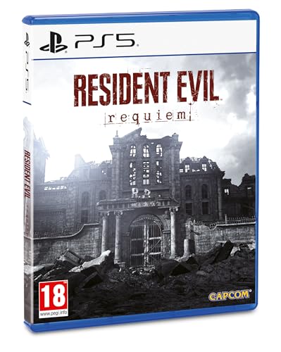 Resident Evil Requiem PlayStation 5 game case with artwork from Capcom, featuring characters and horror-themed design.