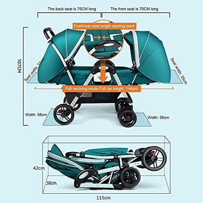 MEHWSAR Double Tandem Stroller for Infant and Toddler,Foldable Twin Umbrella Baby Pram Stroller,Baby Stroller Twins-Cozy Compact Twins Pushchair(Pink)