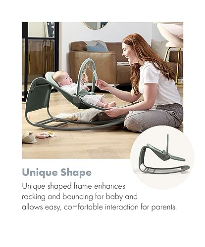 Mamas & Papas Tempo 3-in-1 rocker and bouncer with lightweight design, 3-point harness, and removable magnetic toy bar in Ivy.