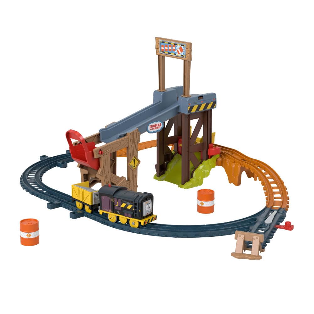Thomas & Friends Motorized Toy Train Set Diesel’s Lift & Load Construction with Track & Cargo for Preschool Kids Ages 3+ Years, JBW20
