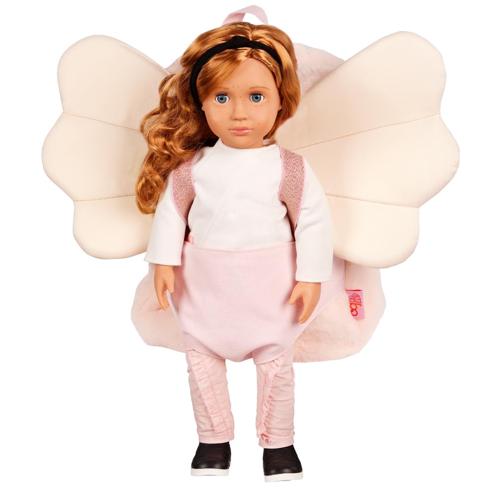 Our Generation pink 18-inch doll carrier backpack with adjustable straps and interior storage pockets for kids.
