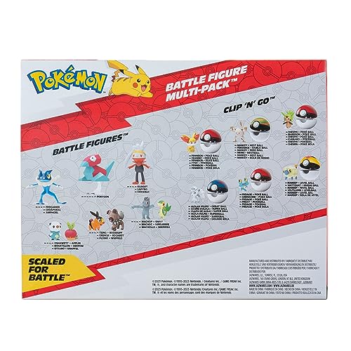 Pokémon Battle Figure 8 Pack featuring six 2-inch and two 3-inch figures, including Pikachu in action poses.