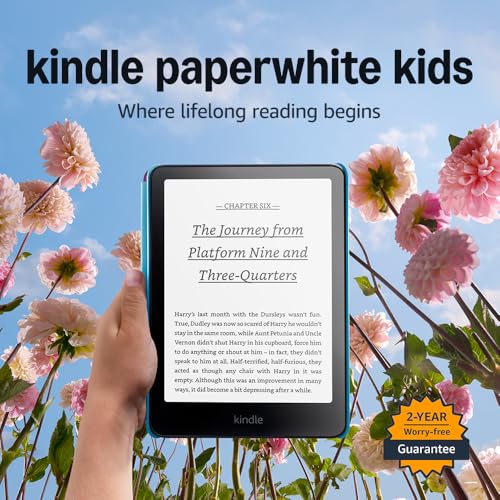Amazon Kindle Paperwhite Kids e-reader with larger glare-free display and 16GB storage, designed for children's reading comfort.