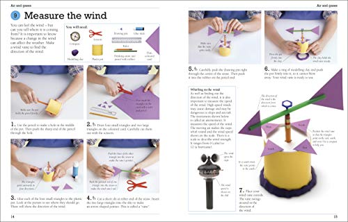 Open book titled "101 Great Science Experiments" by DK with colorful pages and science project illustrations.