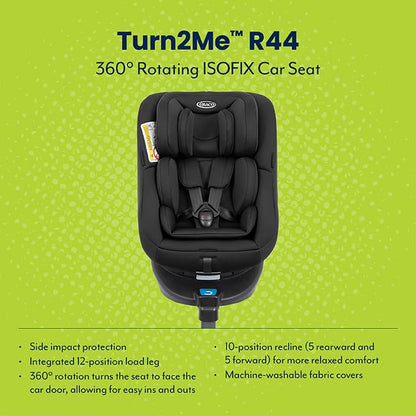 Graco Turn2Me Group 0+/1 ISOFIX 360° Rotating Car Seat, Rearward facing for longer from birth to approx. 4 years. Forward facing from approx. 1 to 4 years (9-18kg), Black fashion