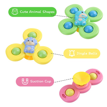 Vicloon Suction Cup Spinner Toys, 3-Pack Baby Bath Spinners with Suction, Dinosaur Design for 18+ Months