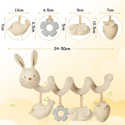 Vicloon Giocattolo a Spirale Passeggino Neonato, Giochi Passeggino Neonati Regalo per 0 3 6 Mesi, Passeggino Educativo Spirale di Peluche Neonato, Rabbit