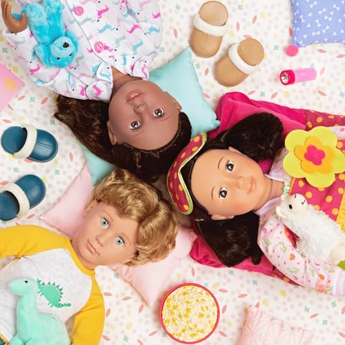 Our Generation llama lullabies outfit with plush llama toy, 3-piece pajama onesie set for 18-inch dolls.