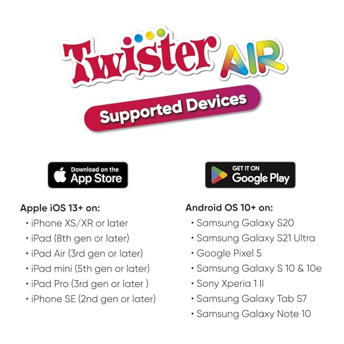 Hasbro Gaming Twister Air Party Game Includes 4 Twister Air Wrist Bands, 4 Twister Air Ankle Bands, Device Stand with clip, base, and post, and Game Rules For Ages 8+ Years