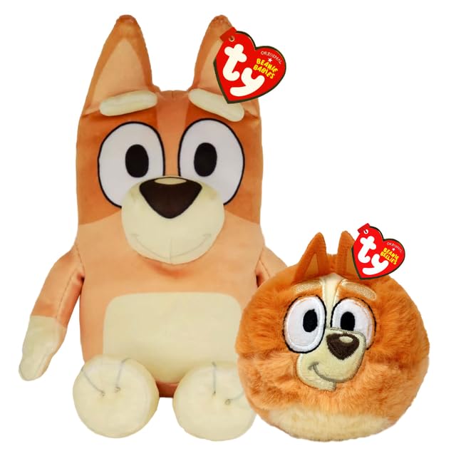 TY Bluey Bingo Beanie & Bouncer 2-Piece Gift Set – 17cm Soft Plush Toy Teddy & 7cm Bouncy Ball Plush – Collectible Stuffed Cuddly Toy Gift for Kids