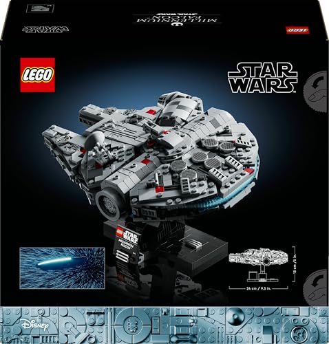 LEGO Star Wars 75375 Millennium Falcon building set with display stand and nameplate, ideal for collectors and fans.