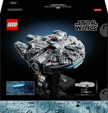 LEGO Star Wars 75375 Millennium Falcon building set with display stand and nameplate, ideal for collectors and fans.