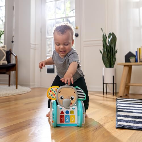 Baby Einstein Chase & Tap Earl crawling baby toy with mirror and music for babies 6 months and up, featuring colorful design and interactive elements.