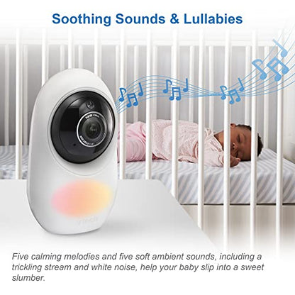 VTech RM2751 2.8-inch Wi-Fi baby monitor with 1080p HD camera and remote access, showing the monitor screen displaying a baby.