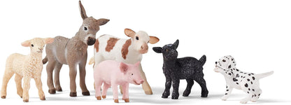 SCHLEICH Farm World - 6 PC Baby Farm Animal Playset with Puppy, Lamb, Goat, Piglet, Calf and Donkey Toys - Realistic Barnyard Figurines - Fun Educational Figures for Kids and Toddlers Ages 3+