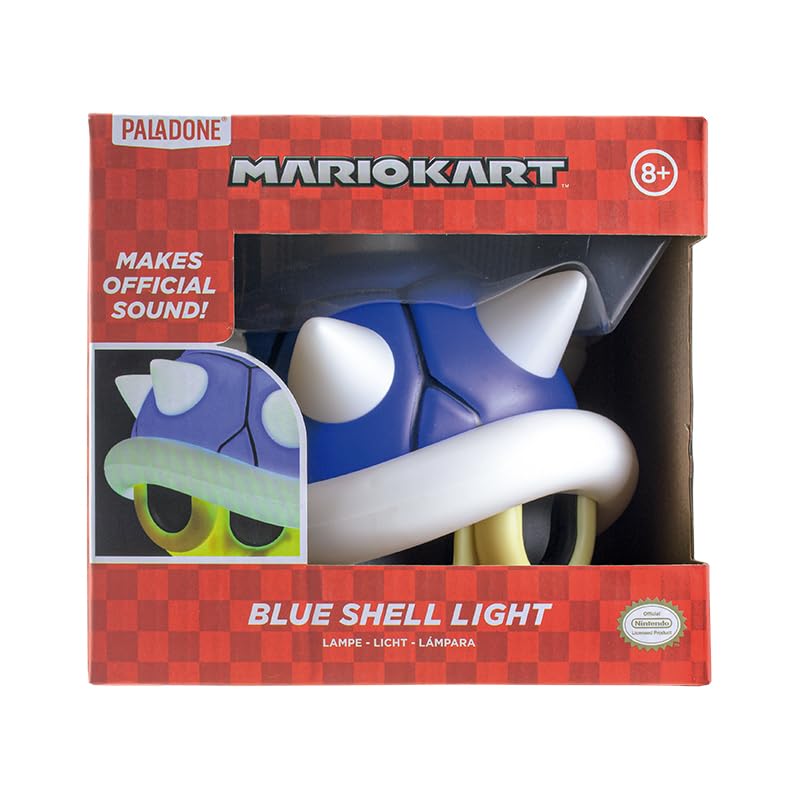 Paladone Super Mario blue shell light with sound, gaming home décor featuring official Nintendo logo and vibrant blue shell design.
