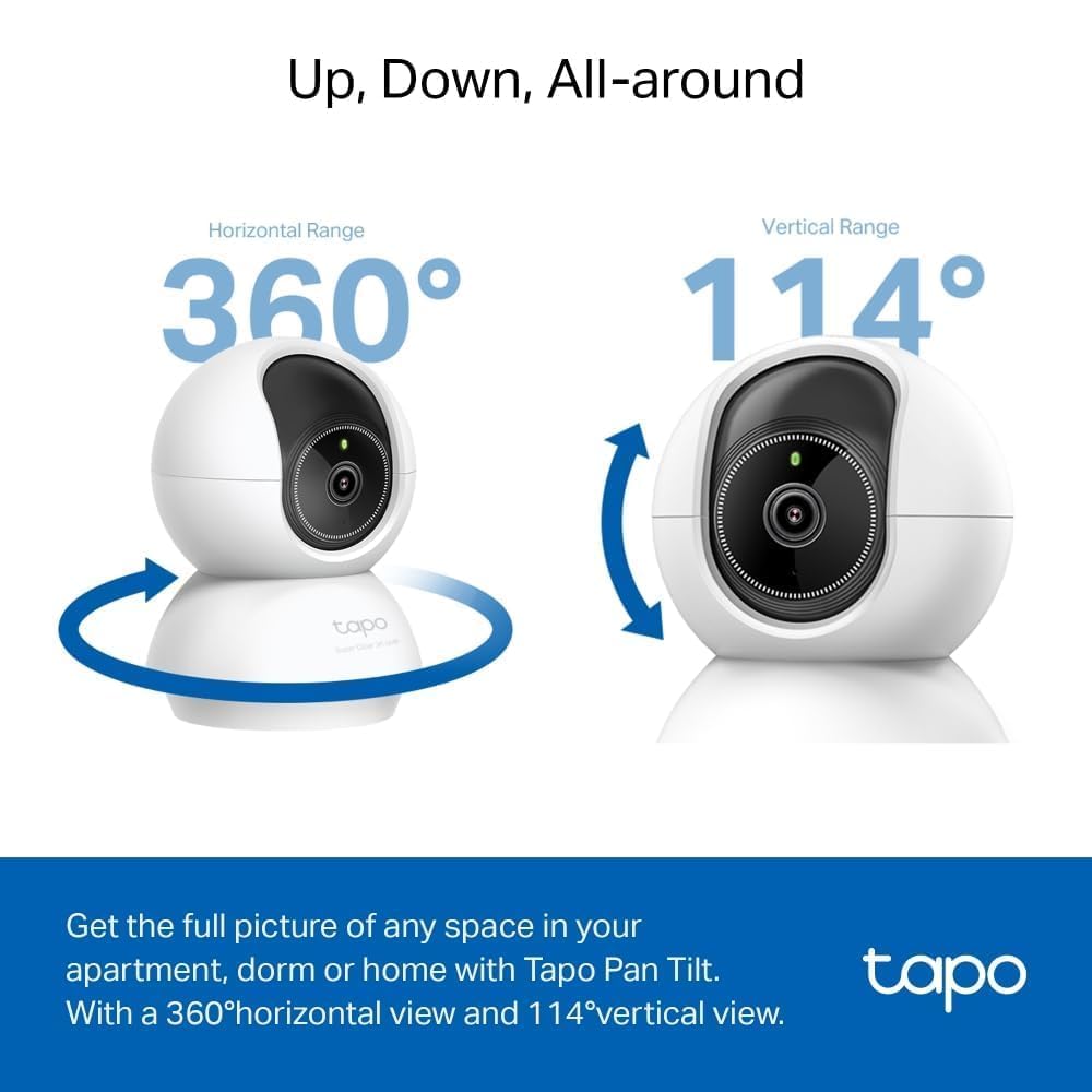 Tapo C230 3K 5MP indoor security camera with pan/tilt, night vision, two-way audio, AI detection for persons and pets.