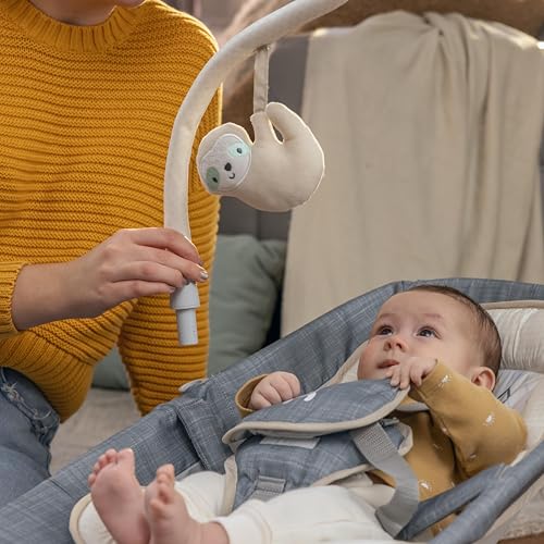 Ingenuity Happy Belly Rock-to-Bounce Seat, Music, Vibration, Detachable Toy Bar, Plush Sloth Toy, for Ages 0-6 Months, Grey - Parker