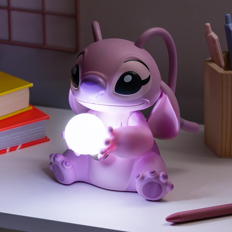 Pink Disney Lilo and Stitch angel light lamp by Paladone, bedside night light decor for bedroom and collectible gift.