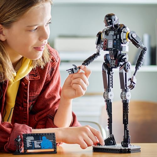 LEGO Star Wars 75434 K-2SO Security Droid figure with posable limbs and information plaque for display and play.