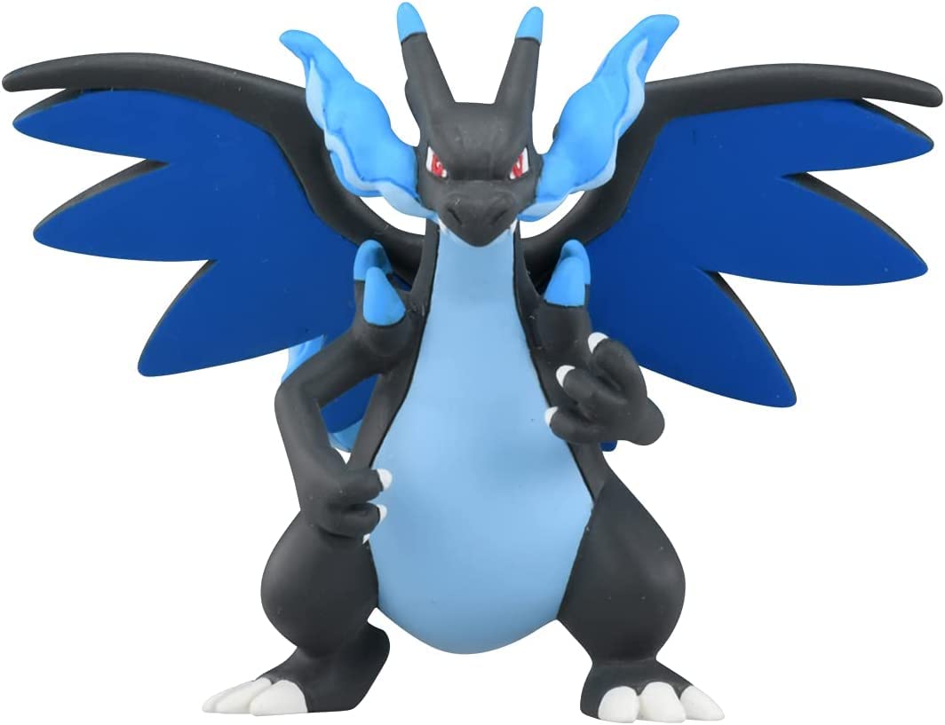 Takara Tomy Mega Charizard X figure from the Pokemon Monster Collection, showcasing detailed design and vibrant colors.