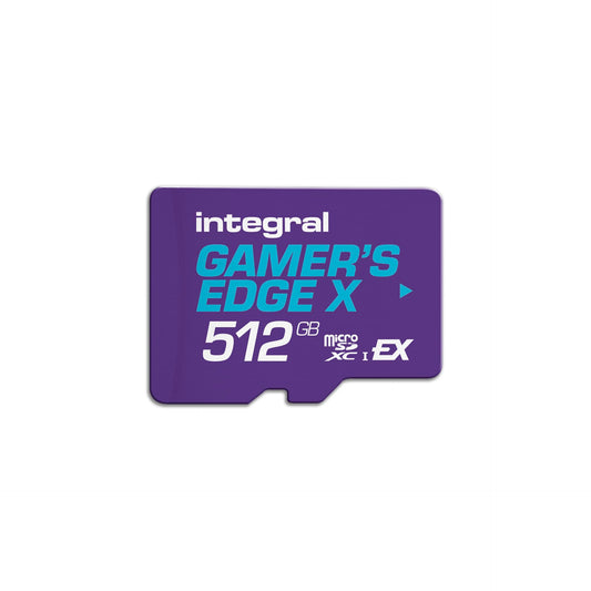 Integral 512GB Gamer's Edge X Micro SD Express Card for Nintendo Switch 2 with high-speed read/write, 4K video, and NVMe PCIe.