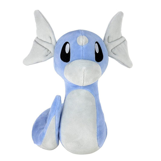 8-inch Dratini plush toy by Pokémon, featuring a soft texture and adorable design, perfect for play and display.