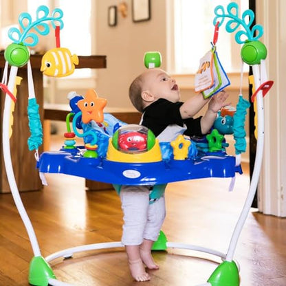 Baby Einstein Neptune's Ocean Discovery activity jumper with removable toys, adjustable heights, and 360° rotation for babies 6 months+