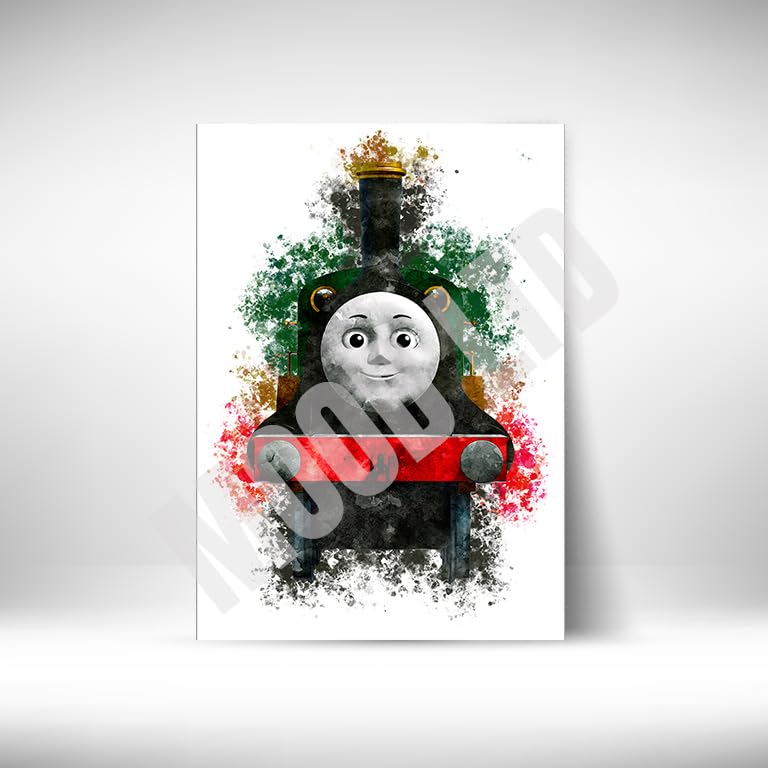 Thomas Tank Engine characters watercolour splash effect wall prints, set of 9 unframed A4 (21cm x 29.7cm) Thomas Tank Engine characters cartoon wall art prints, watercolour effect prints for kids room