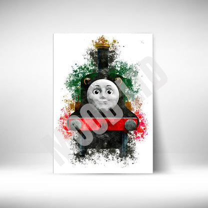 Thomas Tank Engine characters watercolour splash effect wall prints, set of 9 unframed A4 (21cm x 29.7cm) Thomas Tank Engine characters cartoon wall art prints, watercolour effect prints for kids room